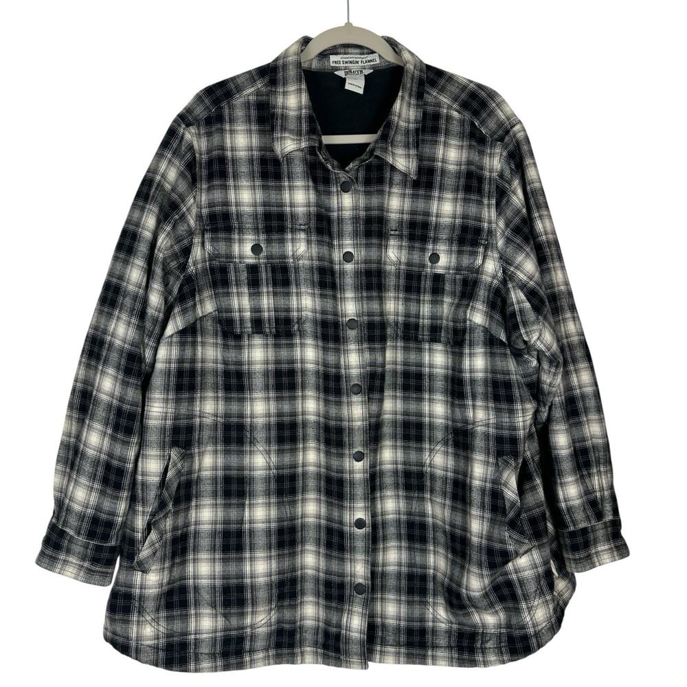 Duluth Trading Free Swingin Flannel Shirt Jac Women 2X Black Plaid Shacket